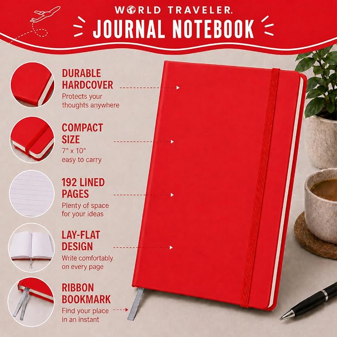 Eccolo Cool Jazz Hardbound Writing Journal, 192-Page Lined Paper, Lay-Flat | Elastic Band Closure, Interior Gusset Pocket, Double Ribbon Bookmarks and Built-In Pen Holder, Durable Section-Sewn Binding