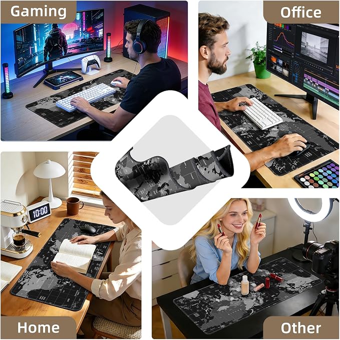 Galdas Mouse Pad for Gaming,XXL XL Large Mouse Mat Long Extended Mousepad Desk Mat Non-Slip Rubber Mice Pads Stitched Edges Thin (31.5 x 11.8 x 0.12 Inches),World Map Background
