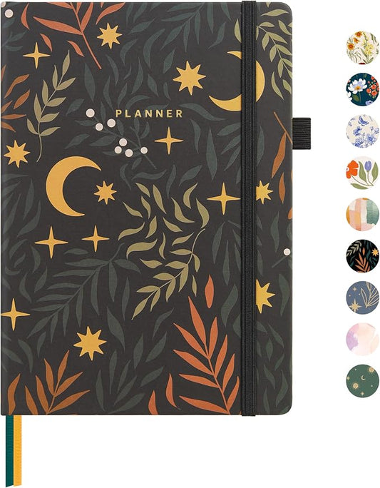 And Per Se Undated Academic Planner, Weekly & Monthly Planner with Goal & Habit Tracker, A5 Hardcover, Lunar Leaf