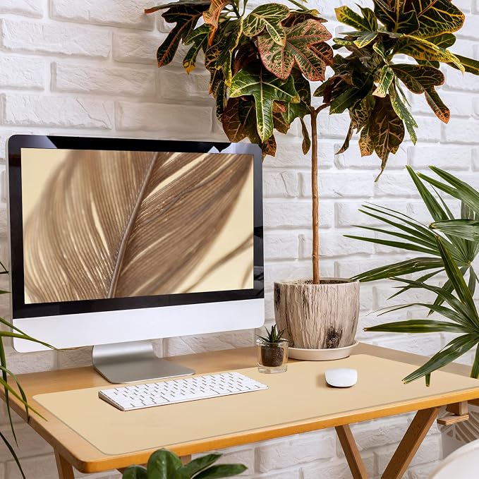 Leather Desk Pad, Large Mouse Pad, Leather Desk Blotter, Non-Slip Desk Pad Protector, Office Desk Pad, Waterproof Desk Mat for Home Office and Decor - Beige (35.4×15.7 Inches)