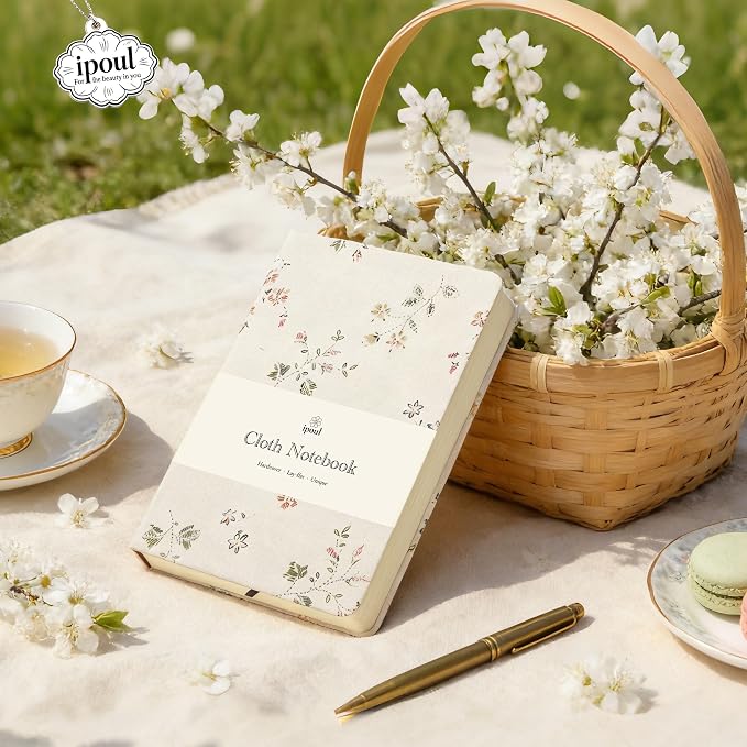 Floral Linen Notebook, Similar Embroidered, Small, 5x7, B6, Hardcover, Lay Flat, Lined & Unlined Sketchbook, Journal for Women,White