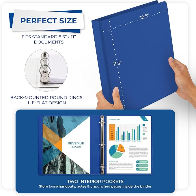 Samsill 1 Inch 3 Ring Binders, Economy Round Ring, Clear View Cover, 200 Sheet Capacity - for School, Home, Office - Blue, 12 Pack