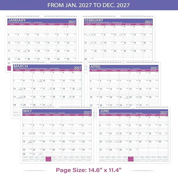 2027 Calendar - 2027 Wall Calendar, JAN 2027 - DEC 2027, 15" x 11.5", 2027 Wall Calendar 12 Month with Hanging Hook, Perfect for School, Home, Office Organization - Floral