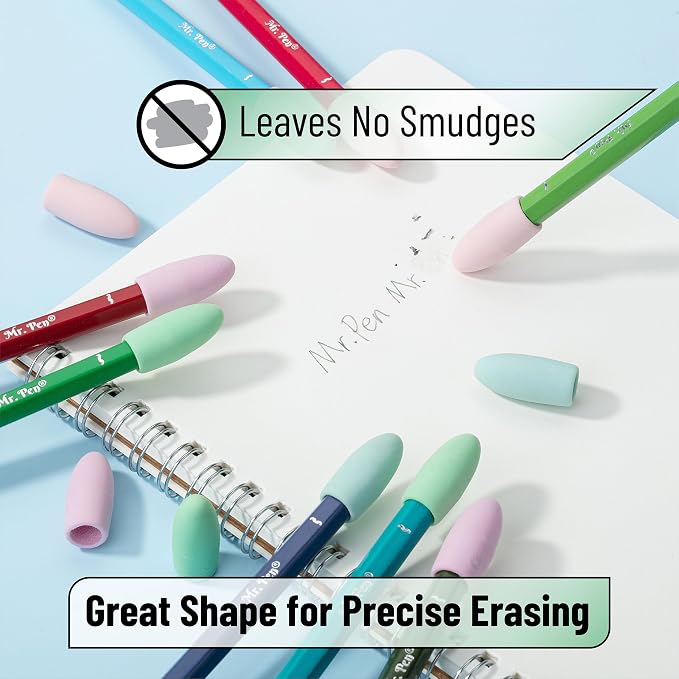 Mr. Pen- Pencil Top Erasers, 120 Pack, Pastel Colors, Latex-Free | No-Smudge Cap Pencil Erasers for Precise Erasing, Kids, Teachers, Studying Supplies