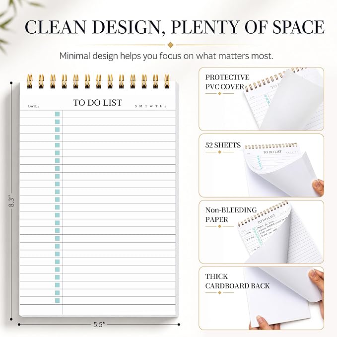 To Do List Notepad 3 Pack, Undated Daily Planner Notepad With To Do List Notebook Checklist Planner Spiral Waterproof Notepad for Office Supplies, School Planner, 52 Sheets/Pack, 5.5"*8.3" A5 Size | To Do List Notebook, Checklist Planner, Waterproof Sp...