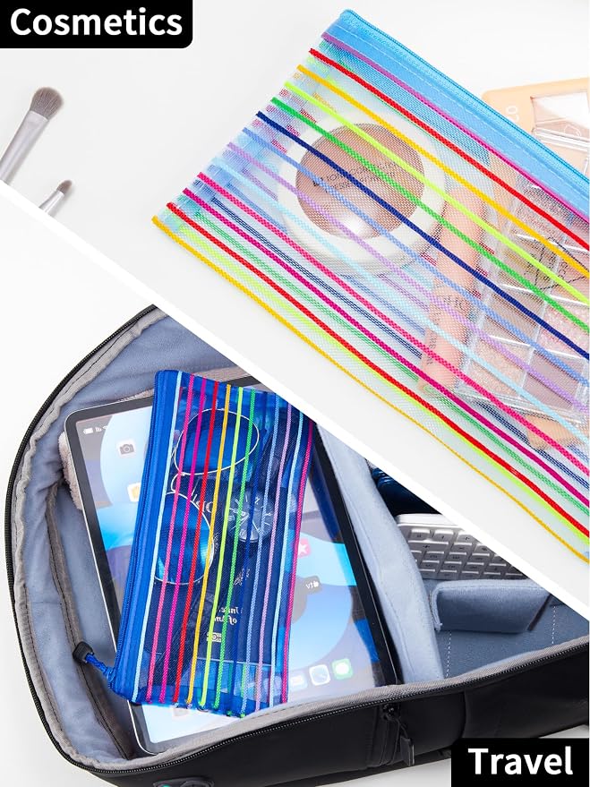 JARLINK Zipper Mesh Pouch, 40 Pcs multi-use Pencil Pouches in 10 Colors | Multipurpose Pencil Pouch Bulk for School, Office Supplies, Cosmetics, Makeup&Travel Accessories, Mixed Color