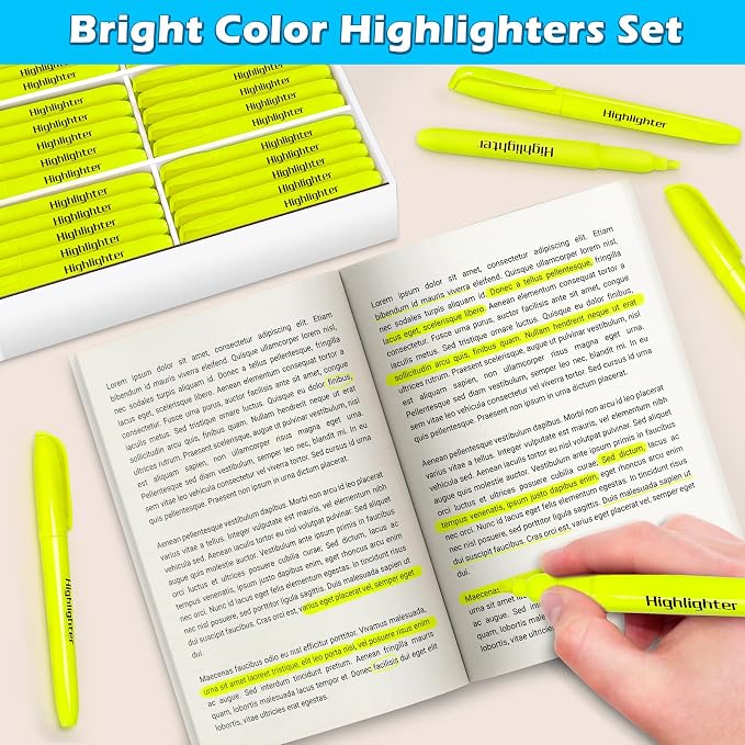 Duchong 108 Yellow Highlighters Bulk, Chisel Tip Highlighter Markers, Dry Quickly Highlighter Bright Colors, Office Classroom Must Have, Back to School Supplies for Teachers(Yellow)