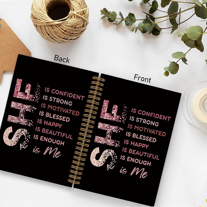 She Is Me Inspirational Spiral Notebook, Rose Gold Self Care Journal Notebook, Positive Notebooks for School Work, Self Love Office Supplies Gifts for Women Girls, 5.5x8.3 Inch
