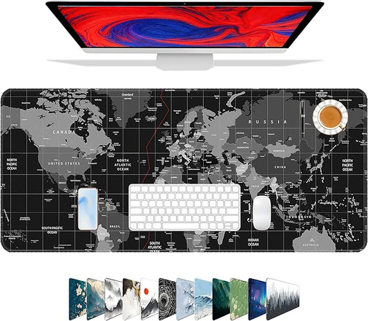 Galdas Mouse Pad for Gaming,XXL XL Large Mouse Mat Long Extended Mousepad Desk Mat Non-Slip Rubber Mice Pads Stitched Edges Thin (31.5 x 11.8 x 0.12 Inches),World Map Background
