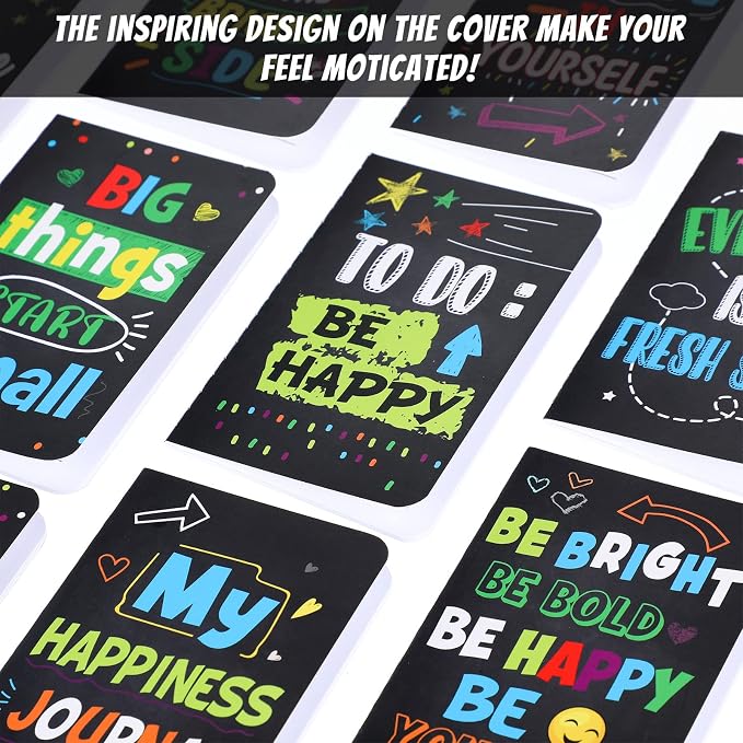 Cinrobiye 24 Pcs Mini Colorful Notebooks, Funny Motivational Journals Notepads Inspirational Notepads Small Pocket Notebook for Kids Teacher School Office Gift Bulk Prizes Travel Supplies (Black)