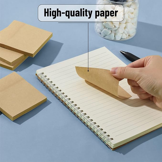 Mr. Pen- Kraft Sticky Notes, 3"x3", 12 Pads, 720 Sheets, Brown | Sticky Notes Bulk, Self-Stick Note Pads, Perfect for Office, School, Home, Study & Organization