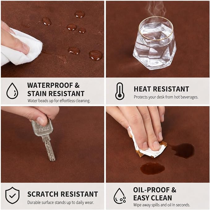 Leather Desk Mat,Office Writing Desk Pad,Large 31.5" x 15.8" Red Brown,for Top of Desks,Gift Ready Elegant Computer Desk Cover Protector PU Leather