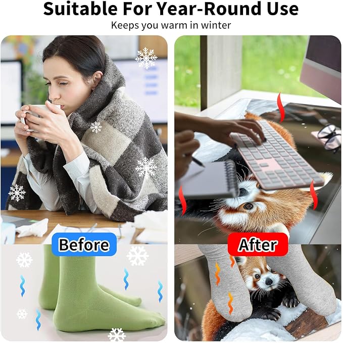 Warm Desk Pad,Heated Desk Pad,Office Mat,3 Heating Levels & 3 Hours Auto Shut-Off,31.5"*13" Gaming Mouse Laptop Keyboard Leather Desk Mat,Cute Raccoon Snow