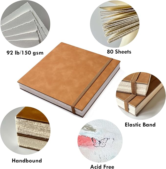 tumuarta Deckle Edge Paper Sketchbook, 92 LB, 150 GSM, 80 Sheets Mixed Media Paper, Acid Free, Handmade Vintage Journal Hardbound Drawing Book for Pencil, Ink, Markers, Acrylic and More (5.5" X 8.5")