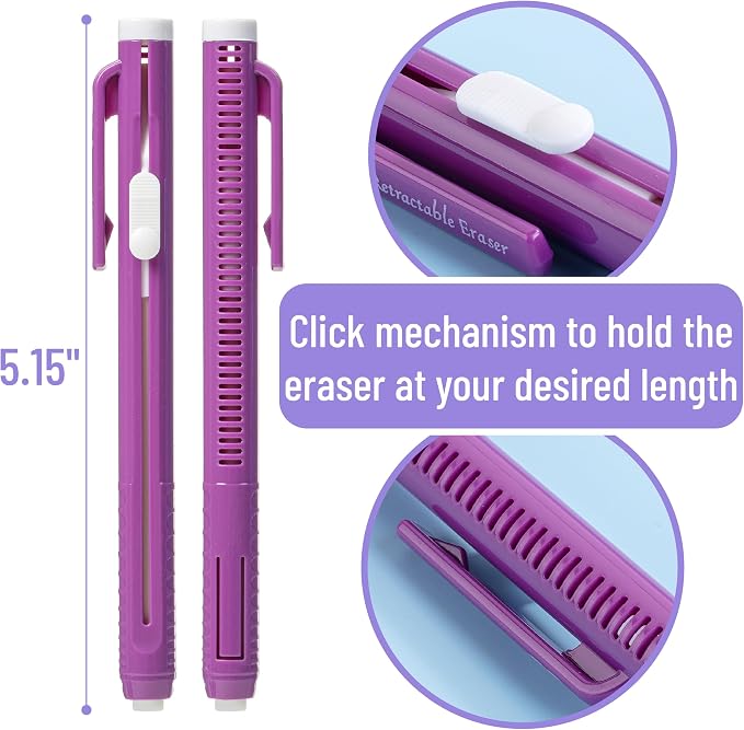 Mr. Pen- Retractable Mechanical Eraser Pens, 6 Pack, Twilight Colors | Latex-Free Precision Pencil Erasers for Artists, Students, Drawing, Sketching & Drafting