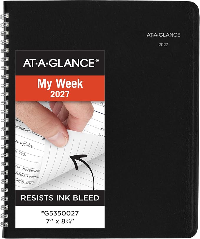 AT-A-GLANCE 2027 Planner, Weekly, 7" x 8.75", Block-Style, DayMinder, Black (G5350027)