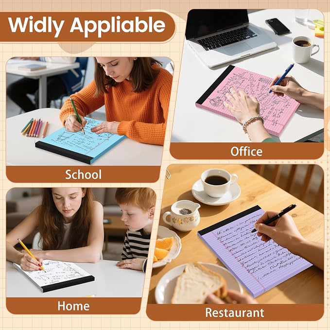 Legal Pads 8.5 X11, Narrow Ruled Notepads, 6 Pack, 50 Sheet/Pad | Colored Legal Pads, Tear Off Notepad, Perforated Writing Pad, Notebook Paper College Ruled, Notepads For Office Home School
