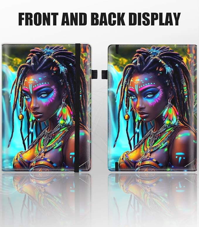 Hardcover Executive Notebooks, A5 PU Leather Lined Journal Notebook, 200 Pages Thick Paper Subject Notebooks for School,Work,Home Writing Business Notebook, Diary Book ，African American Girl