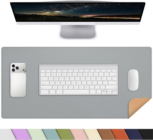 AFIING Cork Desk Mat, Dark Grey, 35.4" x 17",Desk pad Protector | Dual-Sided Cork & PU Leather, Large Mouse Pad, Non-Slip & Waterproof