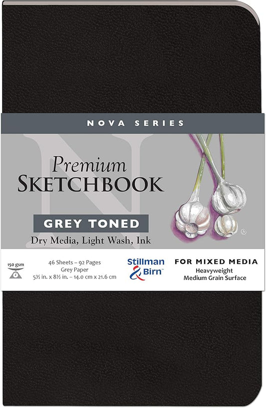 Stillman & Birn Nova Series Grey Softcover Sketchbook, 5.5" x 8.5", 150 GSM (Heavyweight), Grey Paper, Medium Grain Surface