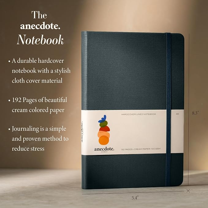 ANECDOTE. Lined Journal Notebook, 192 Pages, A5 size: 8.3" x 5.4", Thick 100 GSM Paper, Ruled, Hardcover. Journal for Women and Men, Perfect Notebook for School, Work and Travel (Ink Blue)
