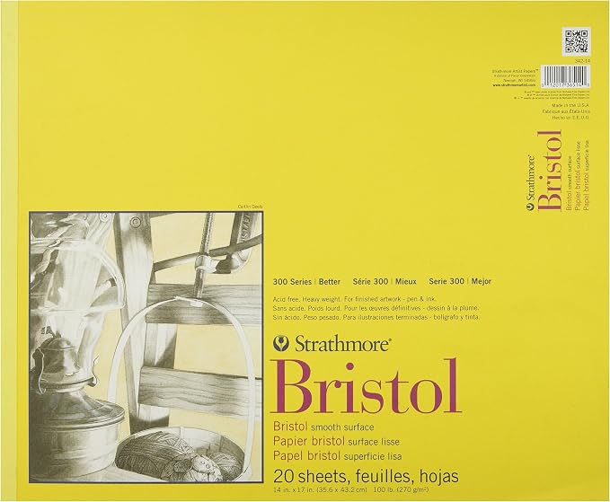 Strathmore 300 Series Bristol Paper Pad, Smooth, Tape Bound, 14x17 inches, 20 Sheets (100lb/270g) - Artist Paper for Adults and Students - Markers, Pen and Ink, White (Pack of 12)
