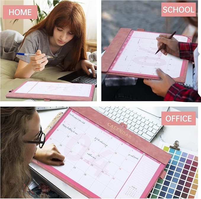 Yoment Desk Calendar 2026 Leather Desk Calendar with To-Do Lists, 13 Months Desk Pad Wall Calendar with Pen Holders PVC Cover for Work Office School Home Women Men, Jan 2026-Dec 2026, 17 x 12, Pink