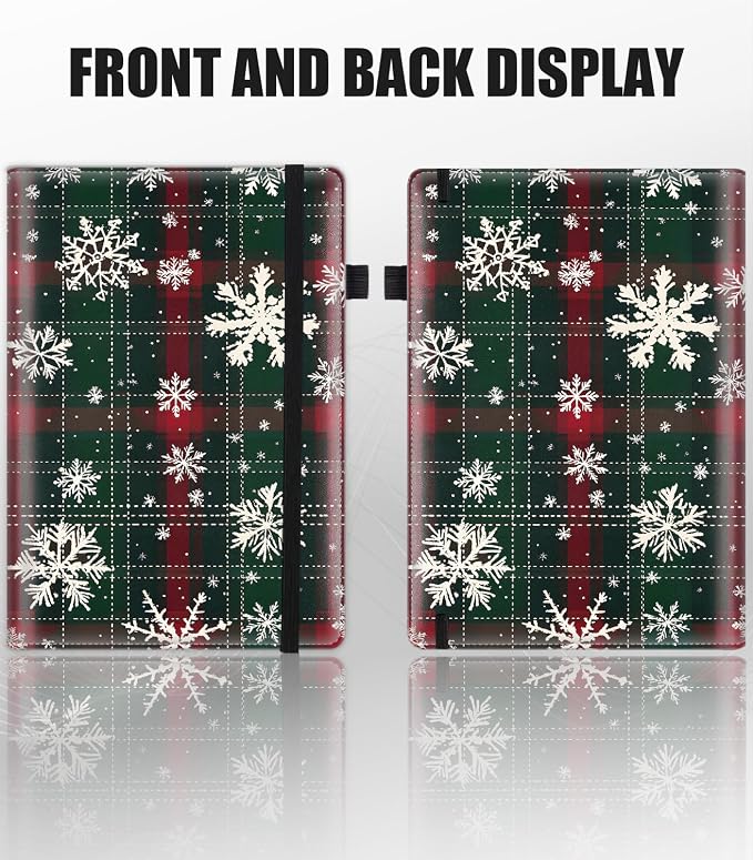 Hardcover Executive Notebooks, A5 PU Leather Lined Journal Notebook, 200 Pages Thick Paper Subject Notebooks for School,Work,Home Writing Business Notebook, Diary Book ，Christmas White Snowflakes