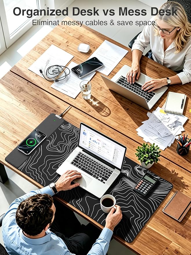 Wireless Charging Mouse Pad, 31.5"x15.8" Large Desk Mat, Smooth Glide | Waterproof Mousepad, Stitched Edge, Non-Slip Rubber Base, Desk Pad Computer Keyboard Mat, No Adapter