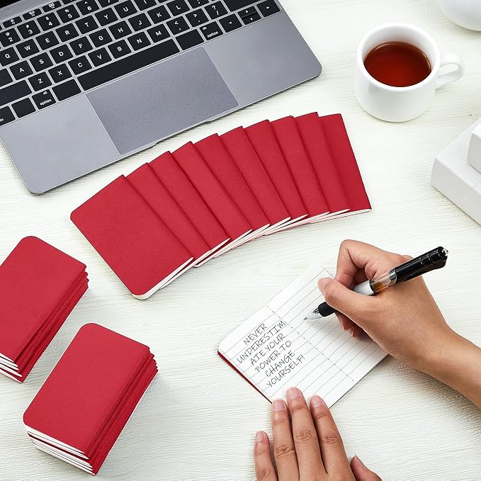 Outus 36 Pcs Pocket Notebook Mini Journal 2.5" x 4" Kraft Paper Mini Notepad Bulk Softcover Pocket Notepad Memo Diary Subject Notebooks for Student Travel School (Red,Blank Cover)