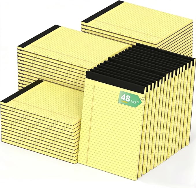 Oleitodh 48 Pack Yellow Legal Pads 8.5 x 11 Wide Ruled Perforated Note Pads | 30 Sheets Per Pad, Thick Paper, Easy Tear Pages, Smooth Writing, Office, School, Home, Meetings, Note Taking