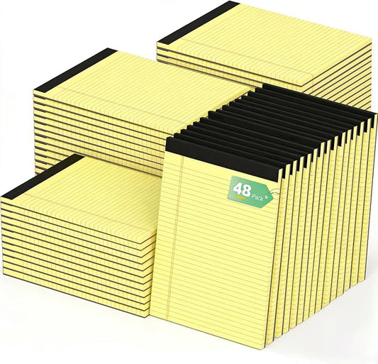 Oleitodh 48 Pack Yellow Legal Pads 8.5 x 11 Wide Ruled Perforated Note Pads | 30 Sheets Per Pad, Thick Paper, Easy Tear Pages, Smooth Writing, Office, School, Home, Meetings, Note Taking