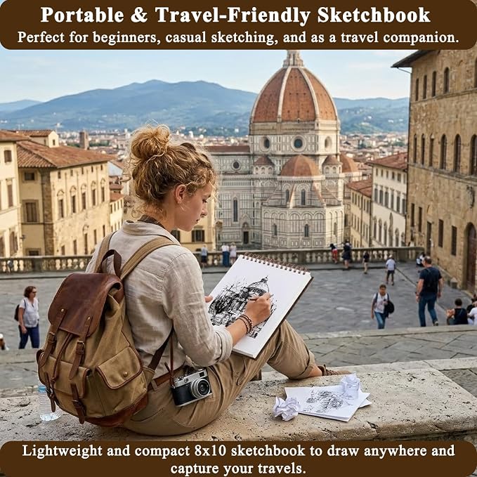 8" x 10" Sketch Book, 100 Sheets Hardcover Sketchbook, 68 lb/100gsm Drawing Paper for Adults, Spiral Bound Sketch Pad, Art Paper for Drawing and Painting for Art Supplies for College Students.