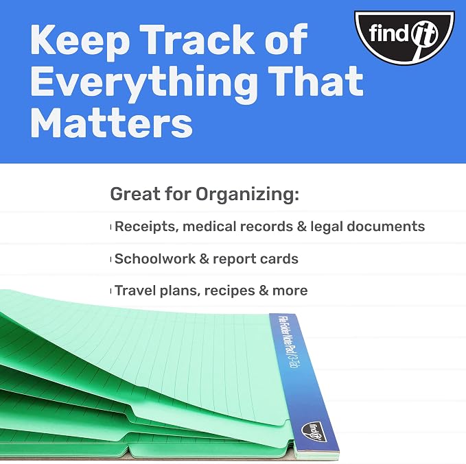 Find It File Folder Notepad - Pack of 12-9.5 x 12.5 Inch Notebook Organizer Folders for Filing, Document, and Clipboard Organization - Green | Wide-ruled clipboard-style pages, tear-out perforated sheets, great for office, home, and school filing organ...