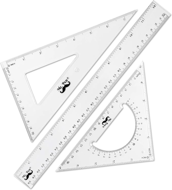 Mr. Pen Triangle Ruler, Protractor, Math Set - 3 Pack, Square Ruler | Protractor for Geometry