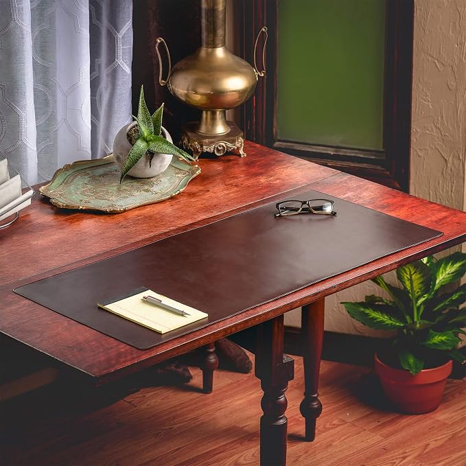 DACASSO Bonded Leather No Core Rollable Desk Mat/Pad - Luxury Leather Desk Blotter for Writing - Executive Desk Surface Protector - (Dark Brown, 36” x 17”)