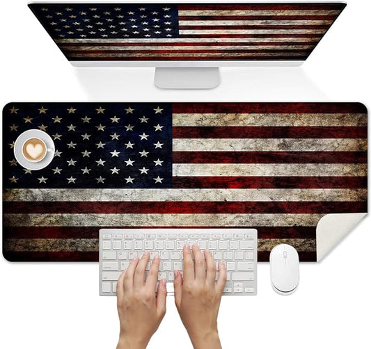 Britimes American Flag Desk Mat Deak Pad Non-Slip PU Leather Large Keyboard Mouse Pad Office Desktop Accessories for Office,Work,Home Decor(31.5"X15.7")
