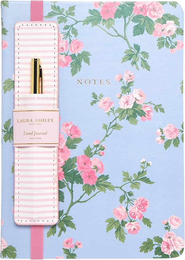 Laura Ashley Journal 256 Lined Pages Elegant Floral Hardcover Notebook | Scalloped Magnetic Flap Closure Keeps Notes Secure, Elegant Botanical Style Ideal for Diaries and Gifting