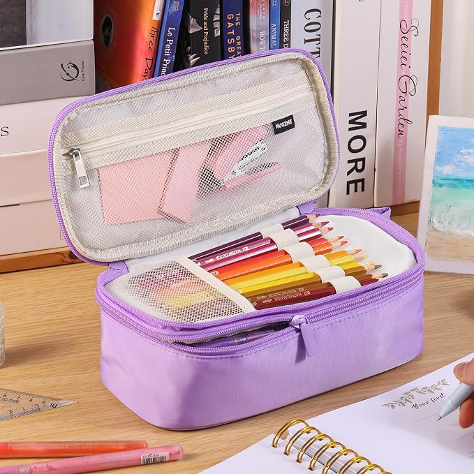 Cute Large Pencil Case Pouch,Personalized Initial Pencil Bag for Girls Boy | Multiple Pockets With Smooth Dual-Zipper, Big Capacity Aesthetic Pen Case Bag For Kids College Art School Gift