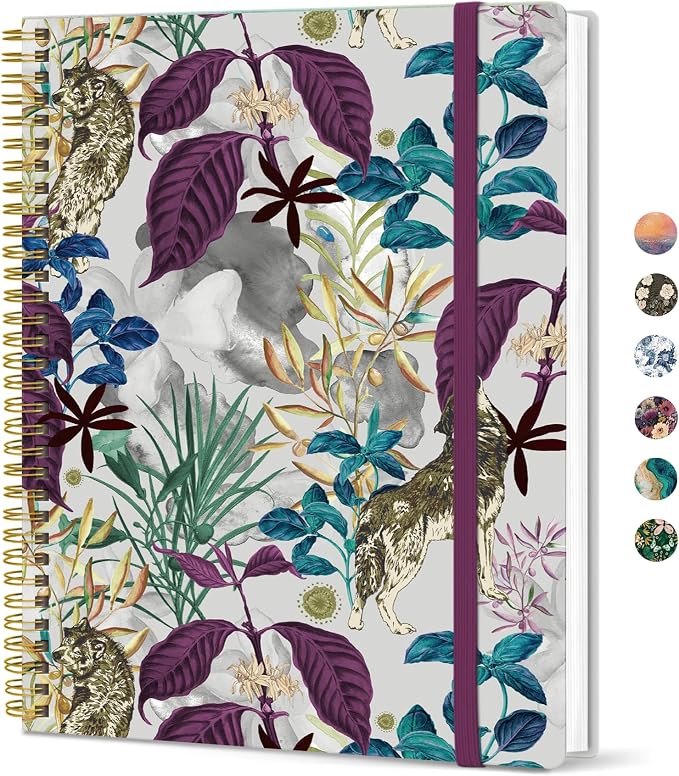 Taja Large Spiral Lined Journal for Women, 8.5" x 11" Notebooks for Work Collge Ruled, A4 Aesthetic Cute Journaling Notebooks for Writing, Plastic Cover, Jungle