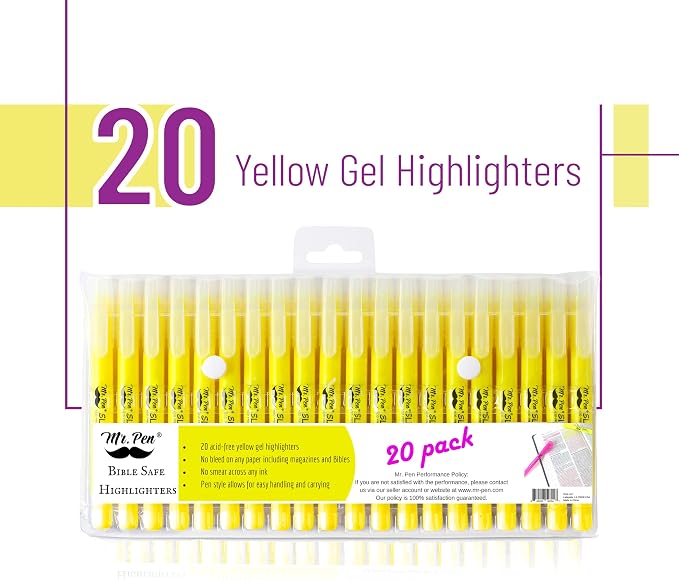 Mr. Pen- Yellow Gel Highlighter, 20 Pack | Bulk Twist-Up Bible Highlighters No Bleed Through, Fast Drying, Odor-Free Gel Highlighter for Bible Study, Journaling