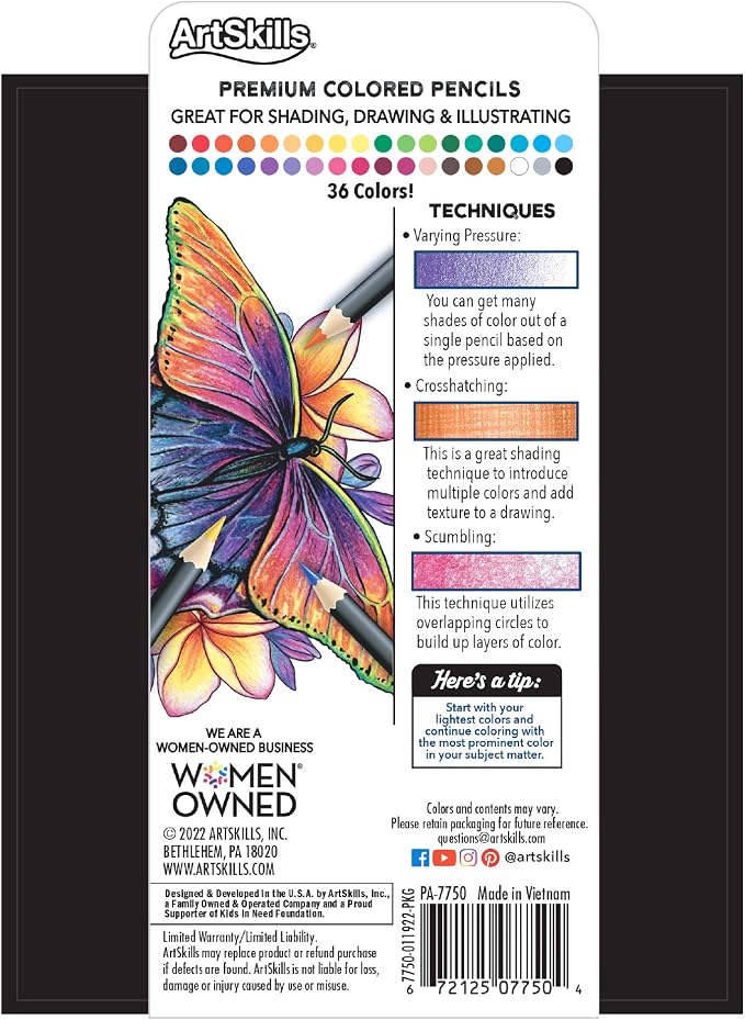 ArtSkills Premium Colored Pencils Set of 36 - Soft Core Artist Colored Pencils Set for Adult Coloring, Drawing, Blending & Sketching, Vibrant Colors 36 Count