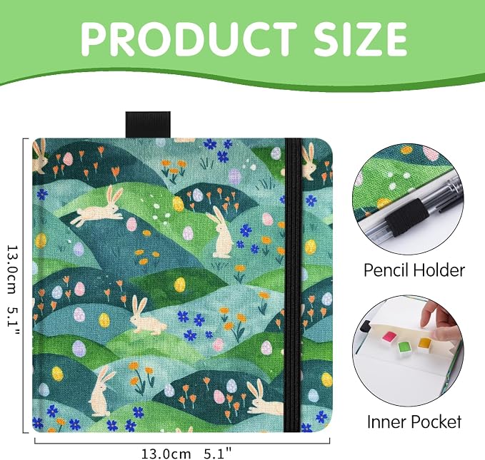 Watercolor Sketchbook,5 x 5 inches Hardcover Journal Art Sketchbook,30 Sheets 140lb/300gsm Acid-Free Drawing Paper,Small Travel Mixed Media Notebook for Beginners Artists,Hill Rabbit