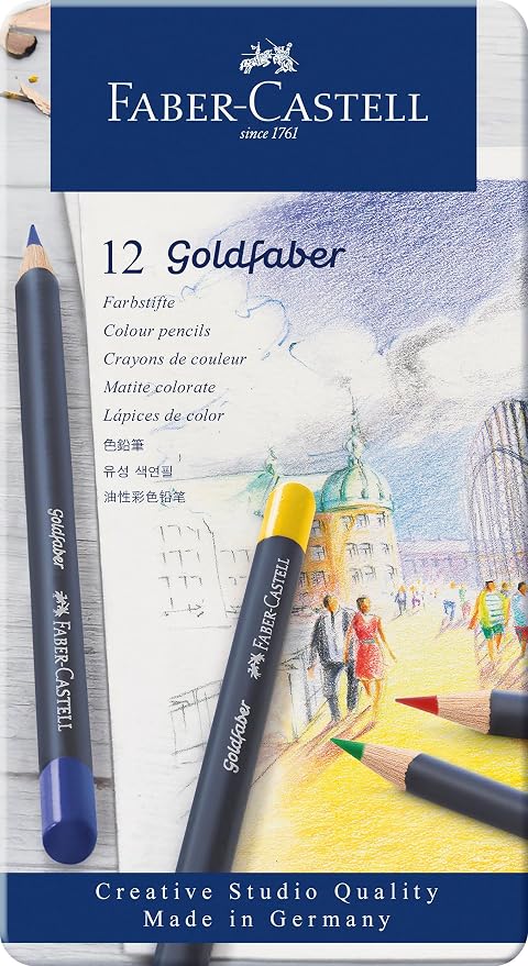 Faber-Castell Creative Studio Goldfaber Wood Cased Color Pencils - Tin of 12 Colors
