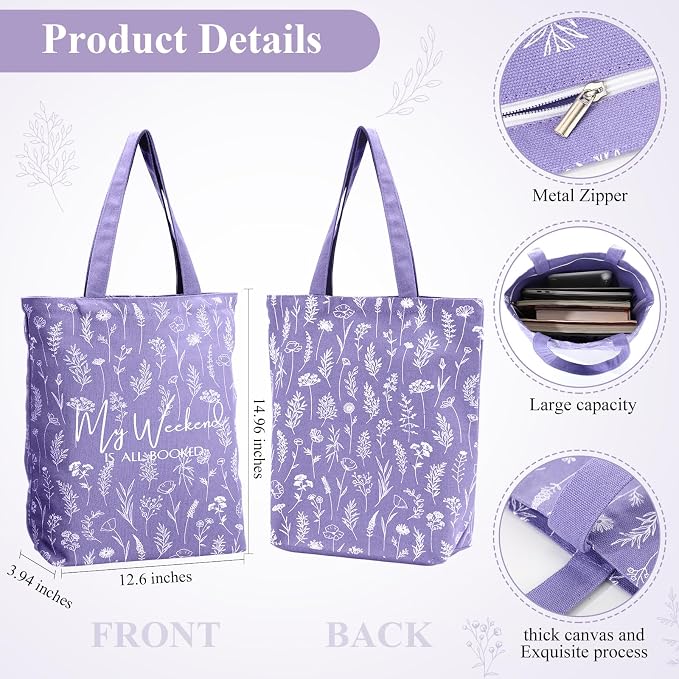 Havawish 14 Pcs Book Lovers Gift for Women 16 oz Glass Cup Tote Bag A6 Journal Notebook Pens Highlighters Sticky Notes Back to School Teacher Librarian Bookish Book Club(Purple,Aesthetic)