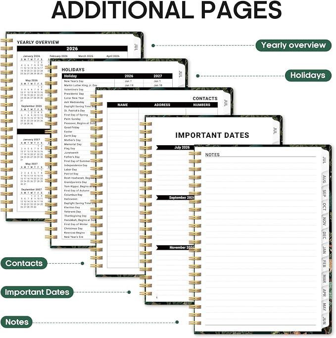 Planner 2026-2027, Academic Year Weekly and Monthly Calender Planner, from Jul 2026 - Jun 2027, Spiral Bound School Planning Book, Perfect for Teacher, Student, Women & Men, A4 (8.5" x 11"), Enchanted Grove