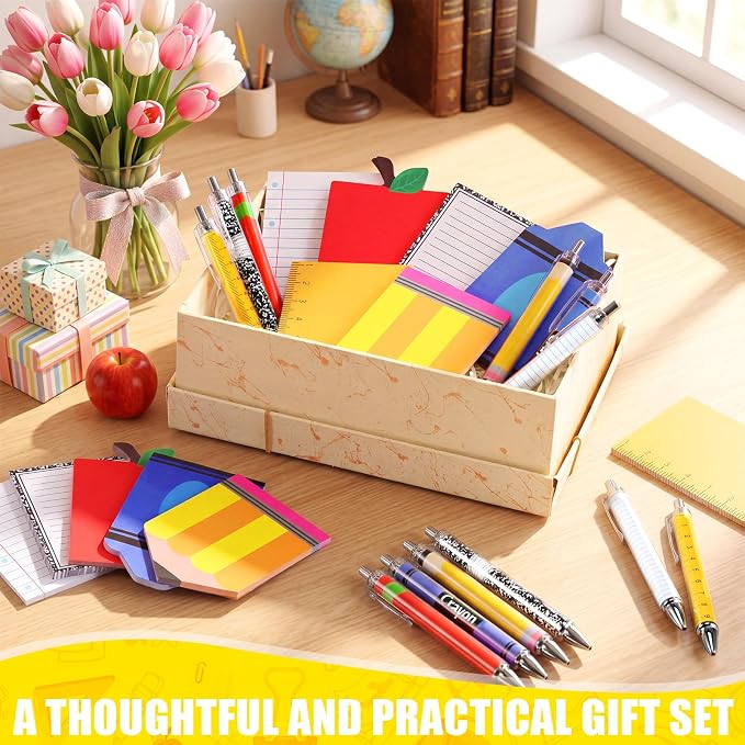Eaasty 24 Pcs Back to School Teacher Gifts Bulk Cute Composition Notepads and Ballpoint Pens with Ribbon Inspirational Thank You Gifts for Teacher, Student, Staff, Coworker