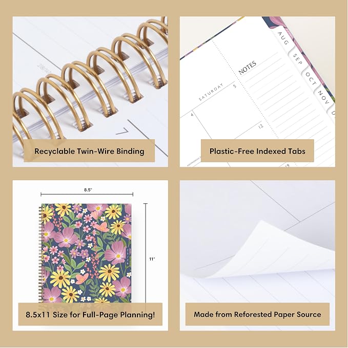 Blue Sky 2025-2026 Weekly & Monthly Academic Planner, 8.5"x11", Gail | July 2025 - June 2026, Flexible Cover From Recycled Plastic, Wirebound, Laminated Tabs, Storage Pocket, Academic Year