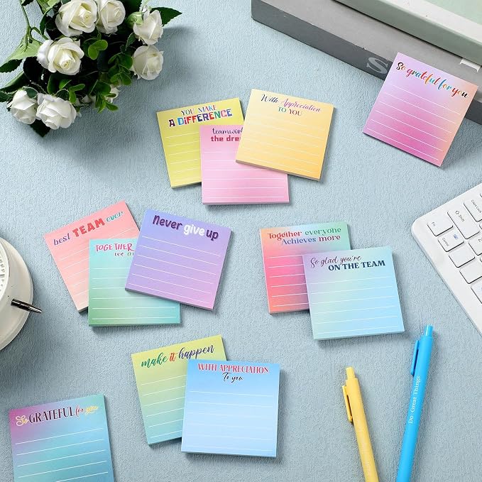 Yinder 24 Pcs Inspirational Sticky Notes, Back to School Supplies, Cute Motivational Sticky Notes Pad Employee Appreciation Gifts Bulk for Teacher Coworker Office 3 x 3'' (Thankful,Classic Color)