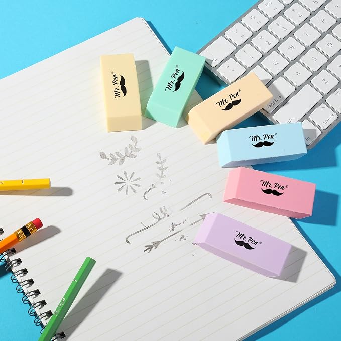 Mr. Pen- Pencil Eraser, 12 Pack, Pastel Colors | Large Latex Free Block Erasers for School, Office, Art Sketching, Homework, Exams, Clean Smudge-Free Correction